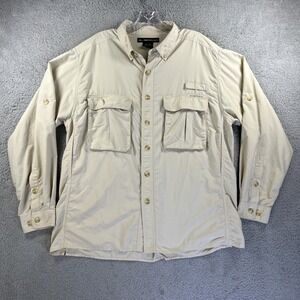 ExOfficio Shirt Mens Medium Tan Long Sleeve Roll Tab Vented Fishing Angler Guide